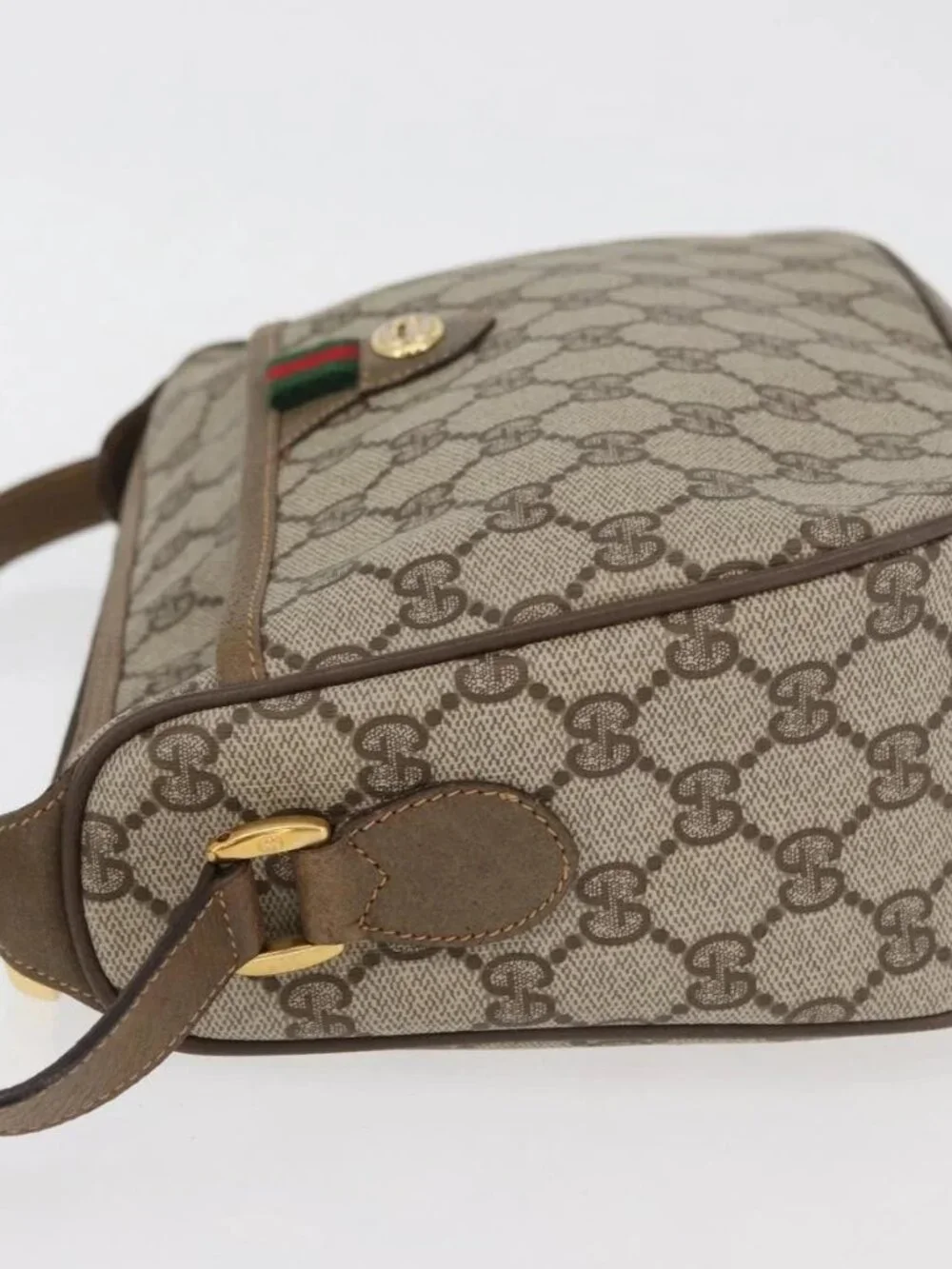 GUCCI GG Supreme Web Sherry Line Bag PVC Beige Gold 89 02 077 Auth